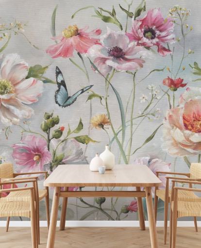 Decorazione murale vintage botanica con farfalla Decorazione murale vintage botanica con farfalla