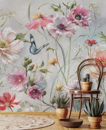 Botanisches Vintage-Wandbild mit Schmetterling Botanisches Vintage-Wandbild mit Schmetterling