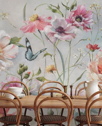 Mural de pared botánico vintage con mariposa Mural de pared botánico vintage con mariposa