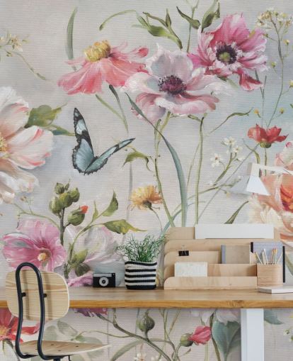 Decorazione murale vintage botanica con farfalla