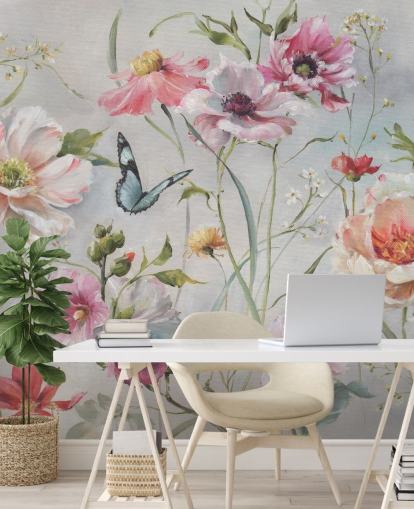 Vintage Botanical Wall Mural with Butterfly