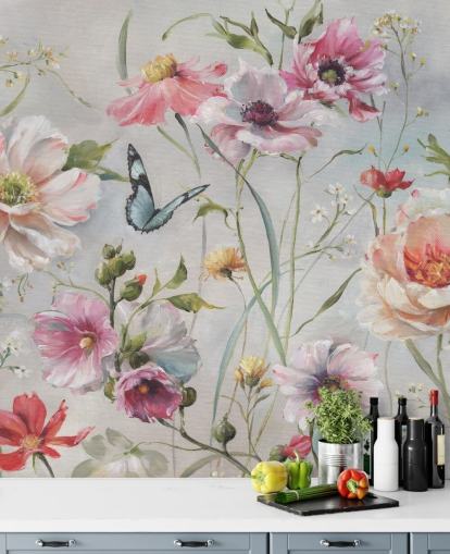 Décoration murale botanique vintage avec papillon