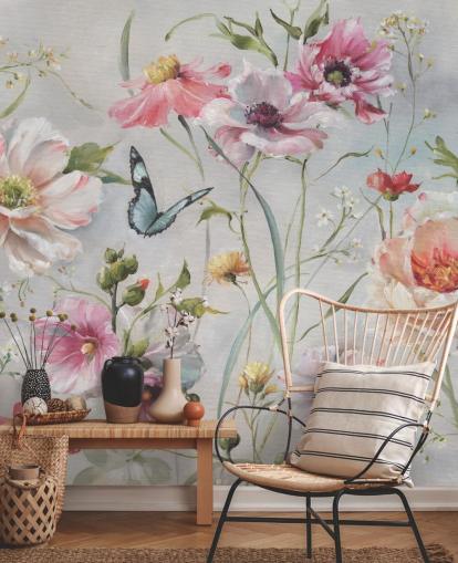 Décoration murale botanique vintage avec papillon