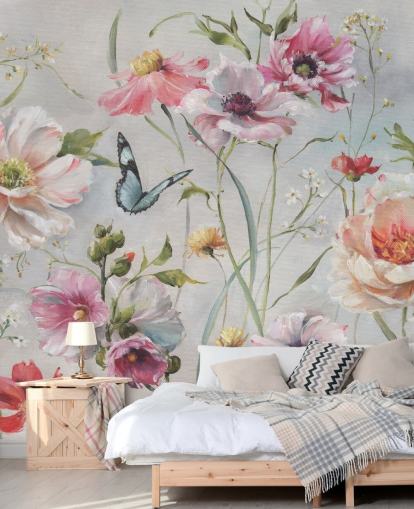 Décoration murale botanique vintage avec papillon