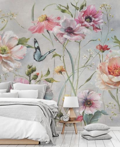 Botanisches Vintage-Wandbild mit Schmetterling