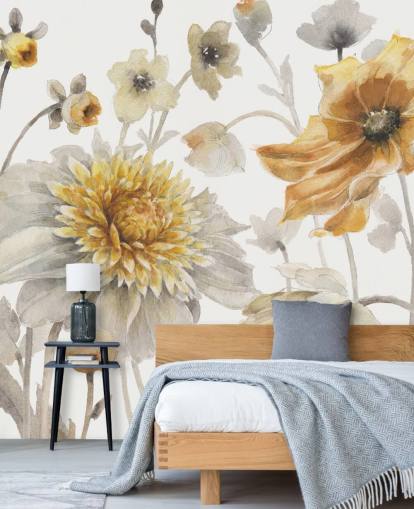 yellow gold botanical wall mural
