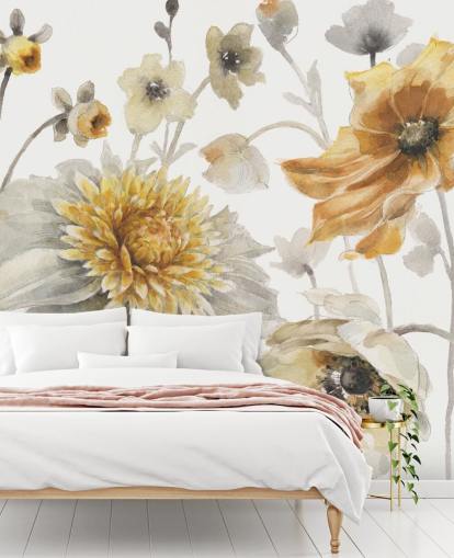 yellow gold botanical wall mural