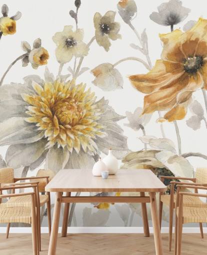 mural de pared botánico de oro amarillo