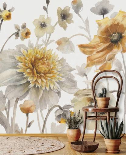 mural de pared botánico de oro amarillo