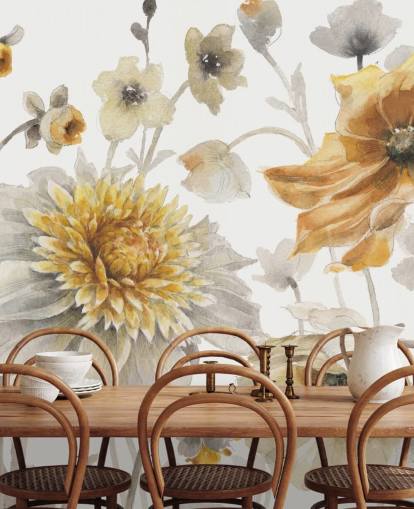 yellow gold botanical wall mural