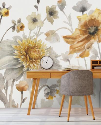 yellow gold botanical wall mural
