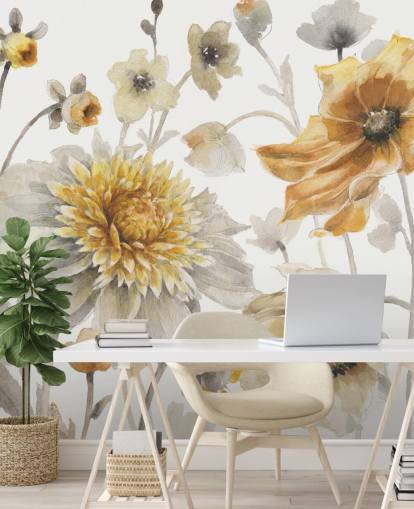 yellow gold botanical wall mural