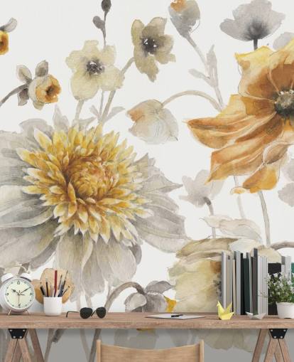 yellow gold botanical wall mural