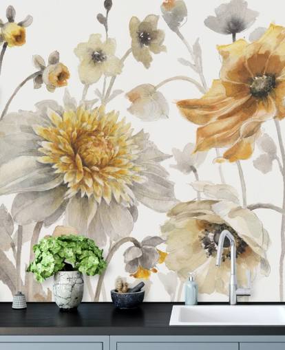 yellow gold botanical wall mural