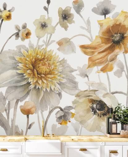 murale botanico in oro giallo