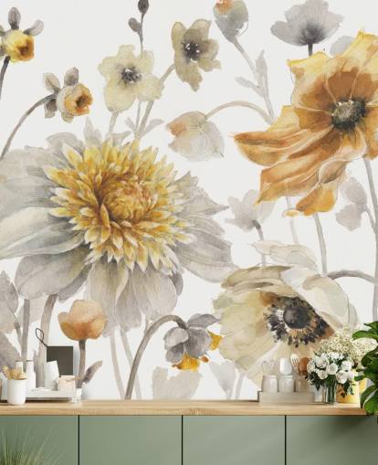 yellow gold botanical wall mural