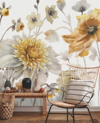 Botanisches Wandbild aus Gelbgold Botanisches Wandbild aus Gelbgold