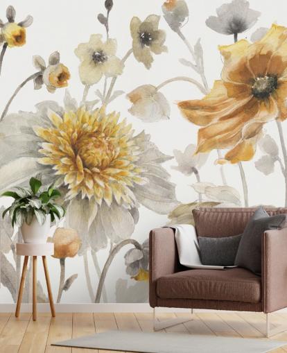Botanisches Wandbild aus Gelbgold Botanisches Wandbild aus Gelbgold