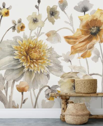 yellow gold botanical wall mural