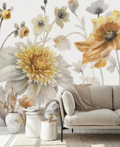 yellow gold botanical wall mural