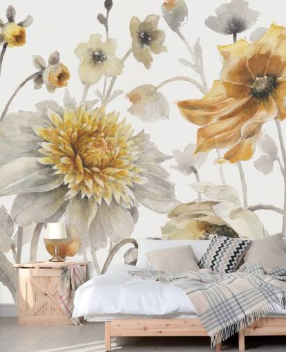 yellow gold botanical wall mural