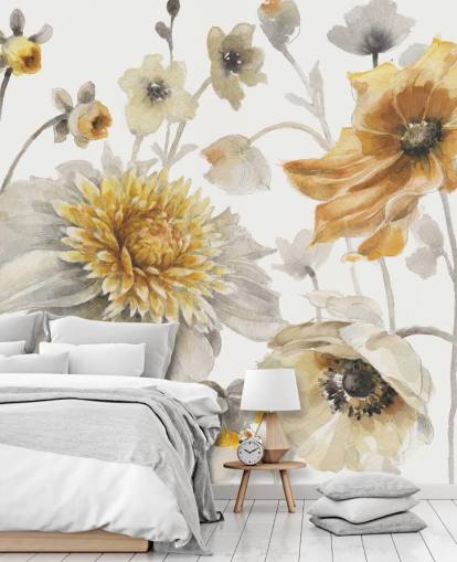 yellow gold botanical wall mural