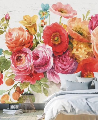 Fargerik blomsterbukett veggmaleri