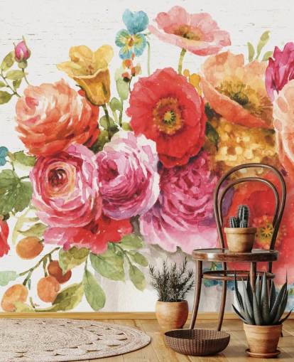 mural colorido con ramo de flores