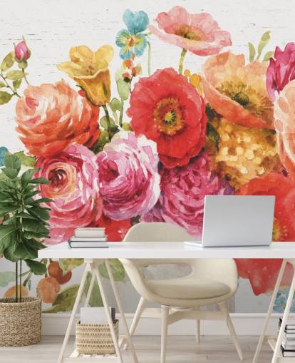 Kleurrijke muurschildering met bloemenboeket