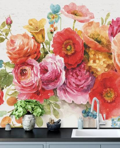 mural colorido con ramo de flores