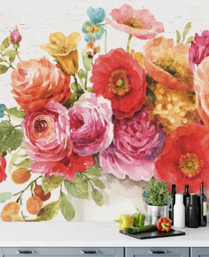 Färgglad blommig bukett väggmålning