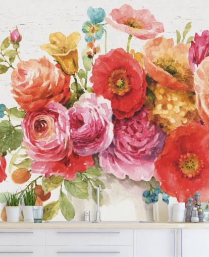 Mural de buquê floral colorido