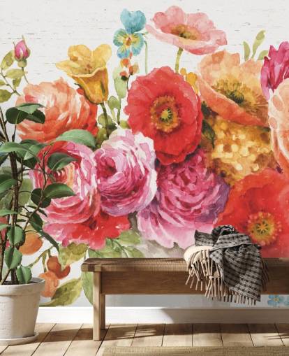 Färgglad blommig bukett väggmålning Färgglad blommig bukett väggmålning