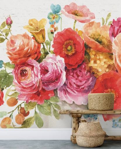 Decorazione murale con bouquet floreale colorato