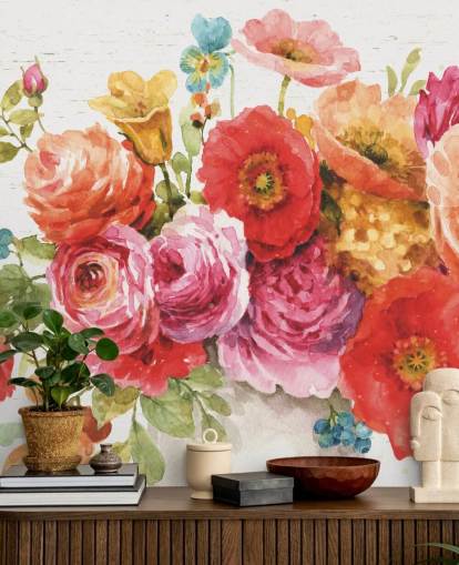 Farverig blomsterbuket vægmaleri