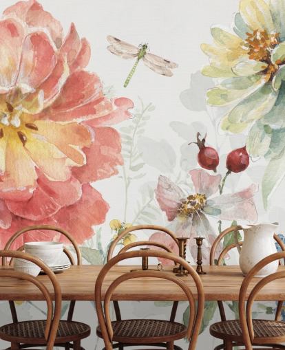 buntes florales Wandbild mit Libelle