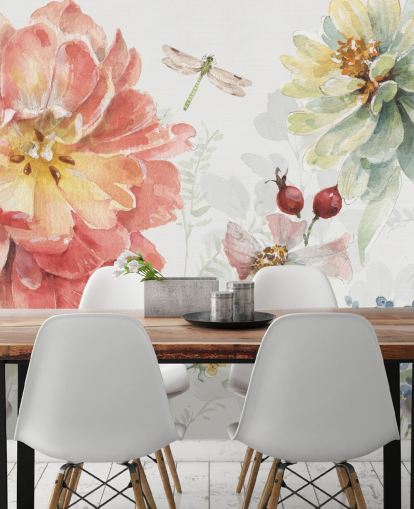 colourful floral mural with dragonfly