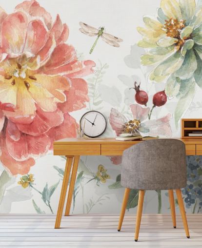 buntes florales Wandbild mit Libelle