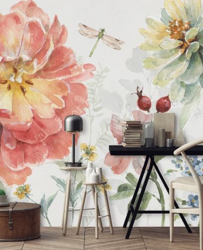 colourful floral mural with dragonfly colourful floral mural with dragonfly