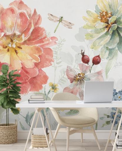 colorful floral mural with dragonfly colorful floral mural with dragonfly