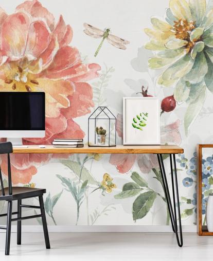 buntes florales Wandbild mit Libelle