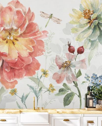 buntes florales Wandbild mit Libelle