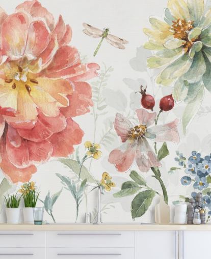 buntes florales Wandbild mit Libelle