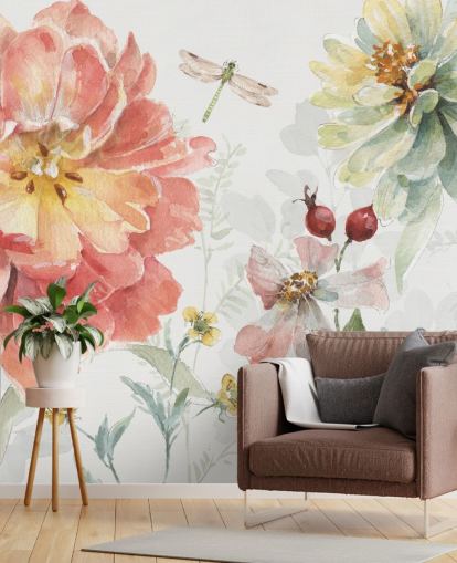 buntes florales Wandbild mit Libelle