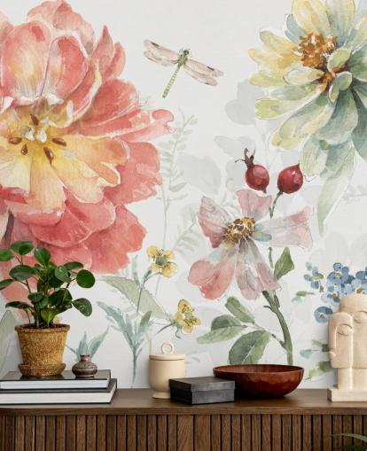 colourful floral mural with dragonfly
