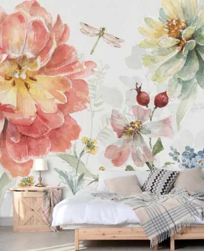 colorful floral mural with dragonfly colorful floral mural with dragonfly