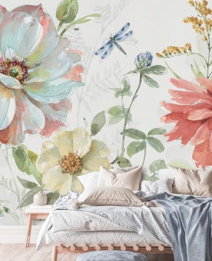 kleurrijke bloemenbehangmuurschildering van Lisa Audit