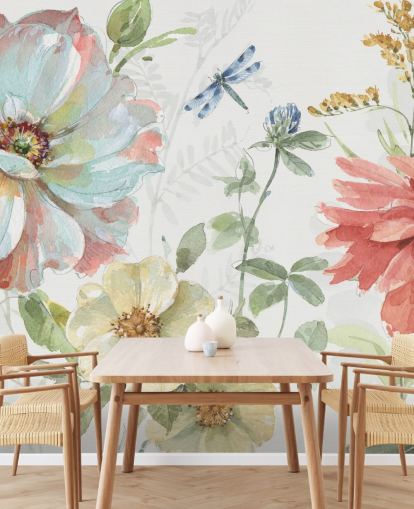 mural de papel pintado floral colorido de Lisa Audit