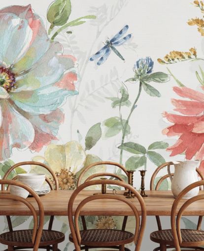 mural de papel pintado floral colorido de Lisa Audit