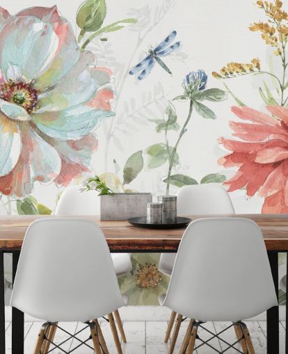 mural de papel pintado floral colorido de Lisa Audit